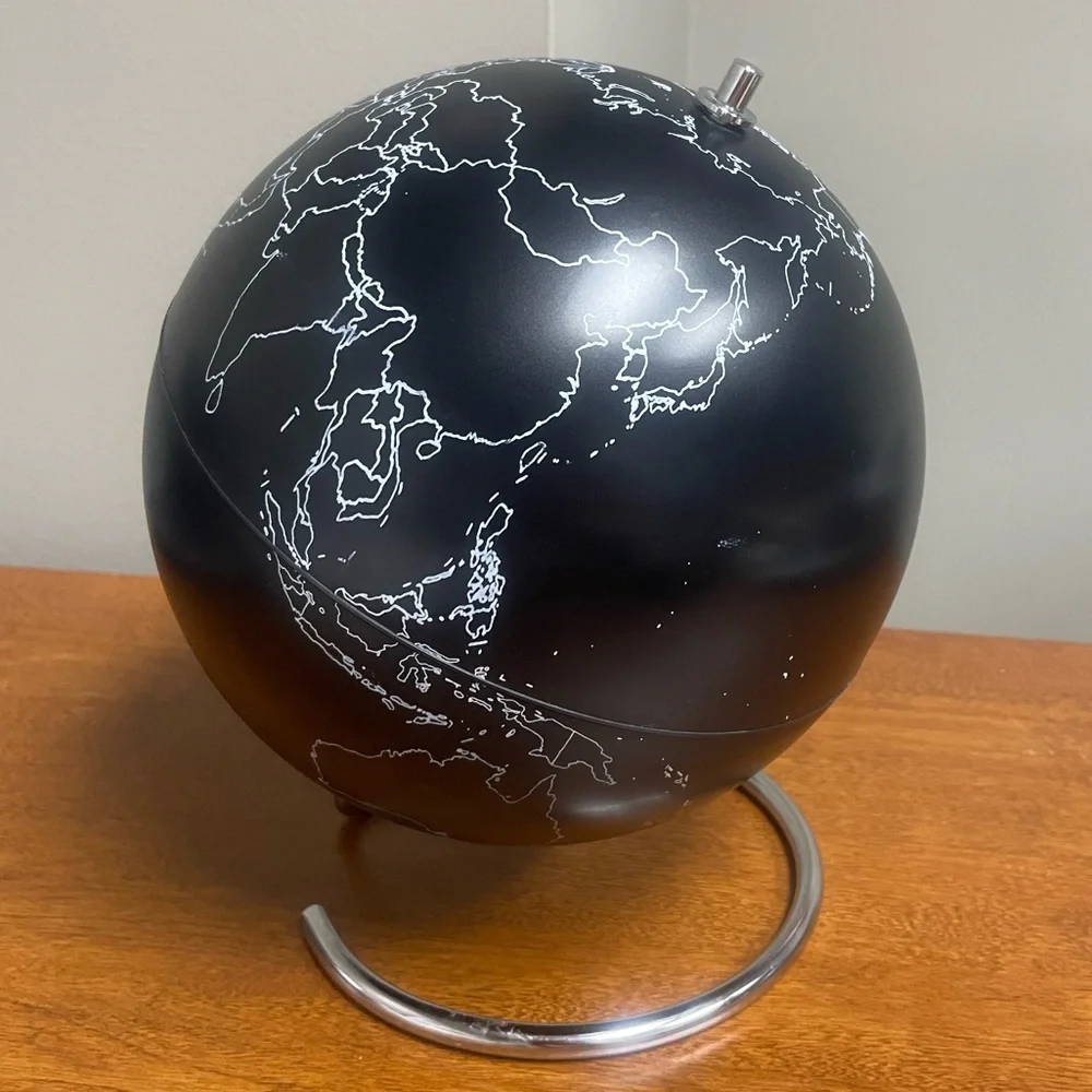Black and Silver Decorative 10” World Globe Accent Map Student/Office Decor